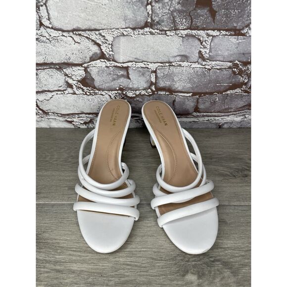Cole Haan Adella White Leather Straps Heel Slides Sandals Women’s Sz 10B US/41EU - Picture 16 of 16